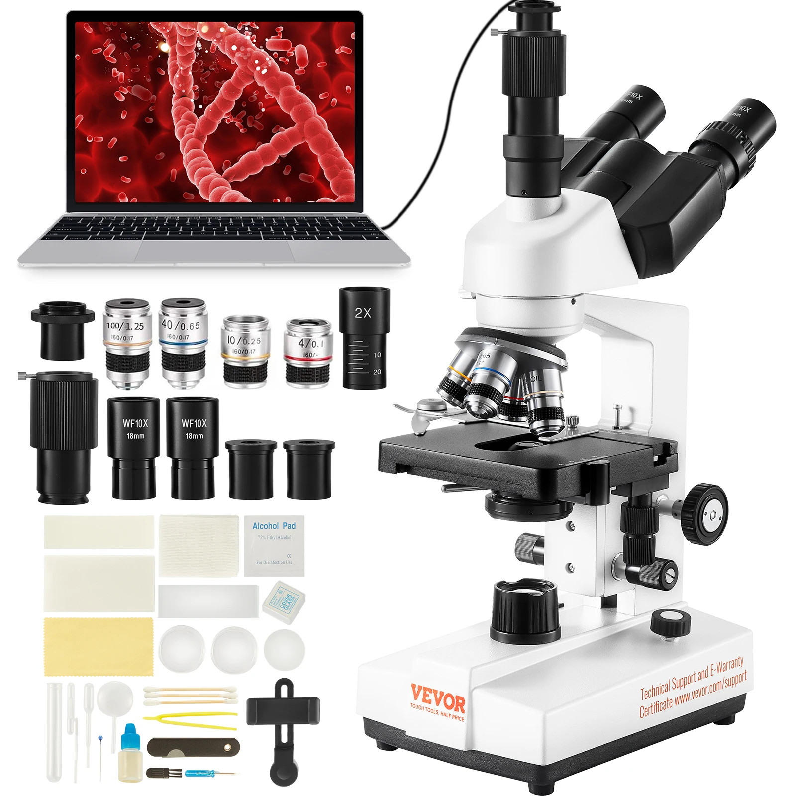 Compound Trinocular Microscope 40X-2500/40X-5000X Magnification Lab Microscope