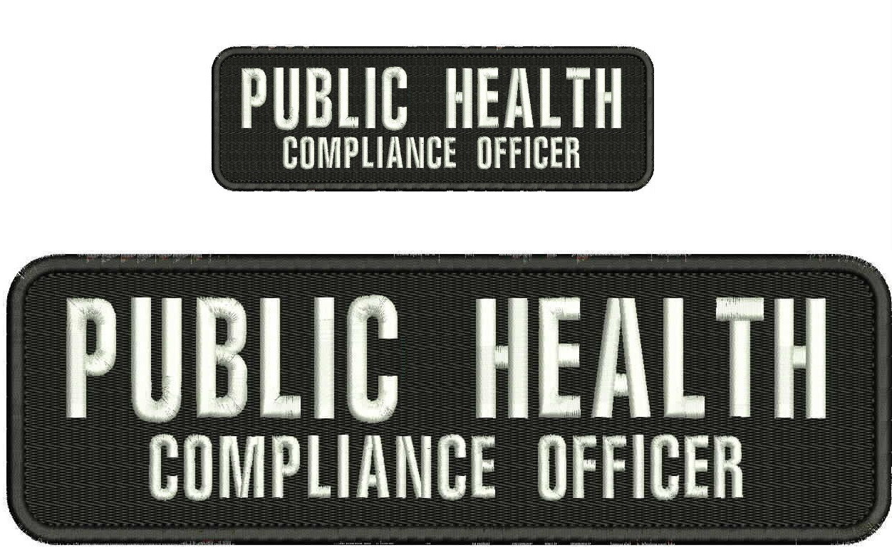 PUBLIC HEALTH COMPLIANCE OFFICER  EMBROIDERY PATCH 3X10 & 2X5 HOOK ON BACK WHITE