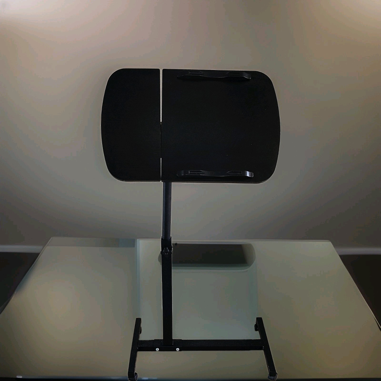 Universal Metal Laptop Desk Stand, Adjustable Stand, Black, Tilting Tray Base