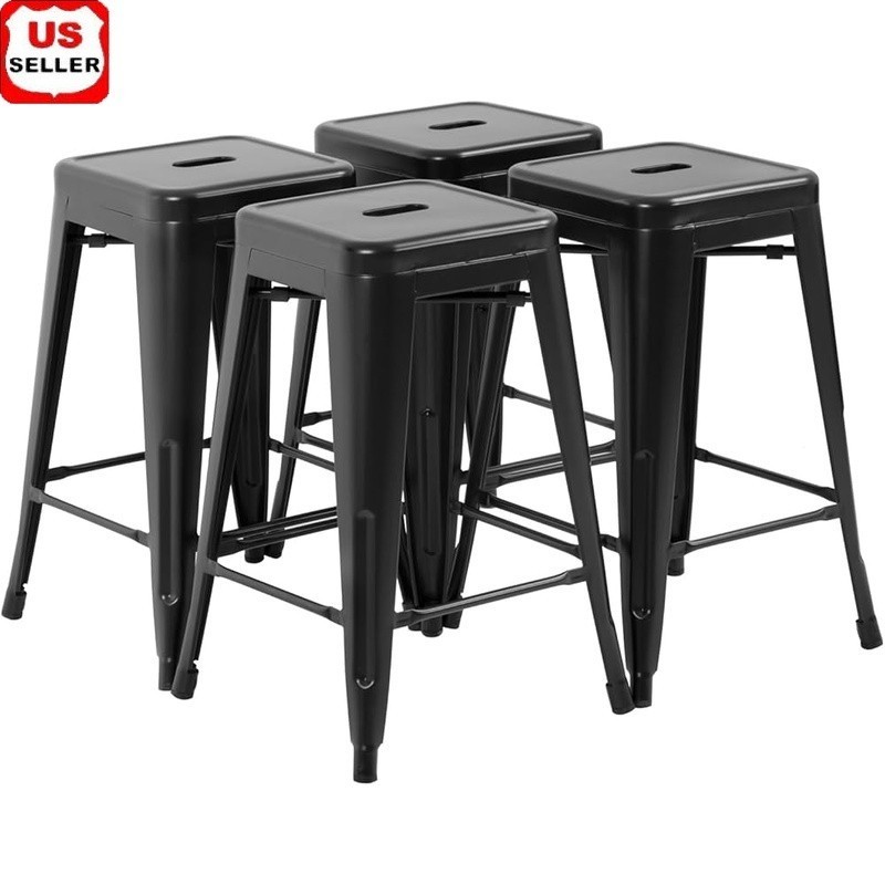 Stackable Metal Bar Stools Non-Slip Feet Footrest Rust Resistant 330lbs Capacity