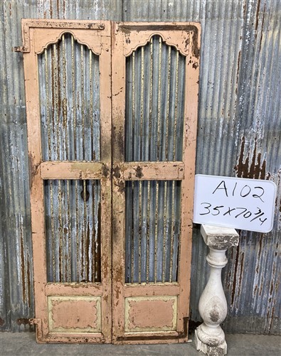 Vintage Indian Garden Gates, Carved Metal Teak Doors, Architectural Reclaim A102