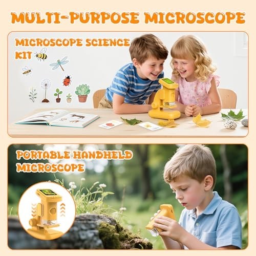 1200X Microscope for Kids, 2 in 1 Handheld & Desktop Digital Microscope with...