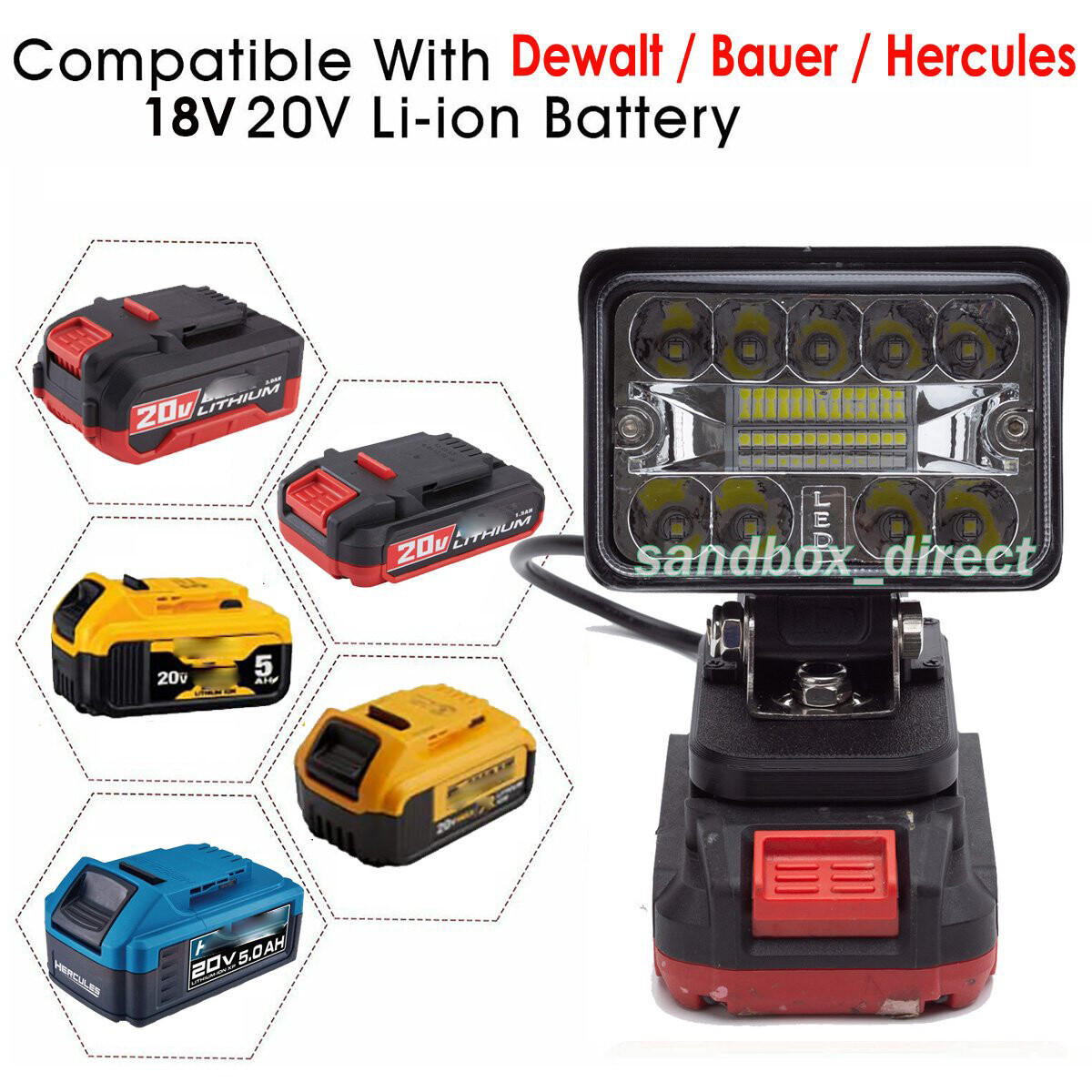 Led Work Light for Bauer 20v HyperMax Lithium Battery 2800LM w/FAST USB PORT