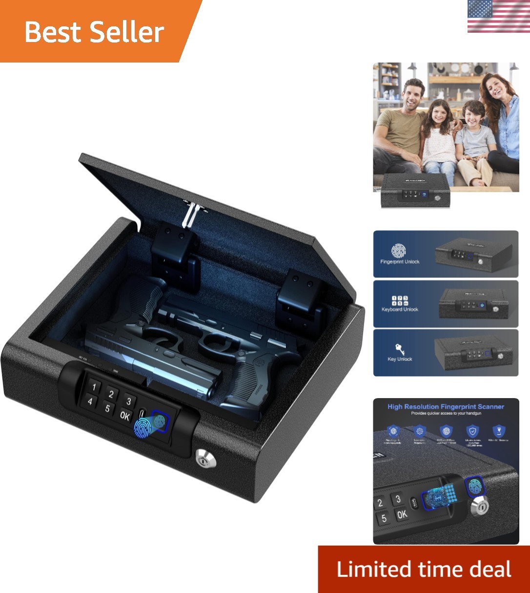 Portable Biometric Gun Safe - Fingerprint & PIN Access for Seamless Security