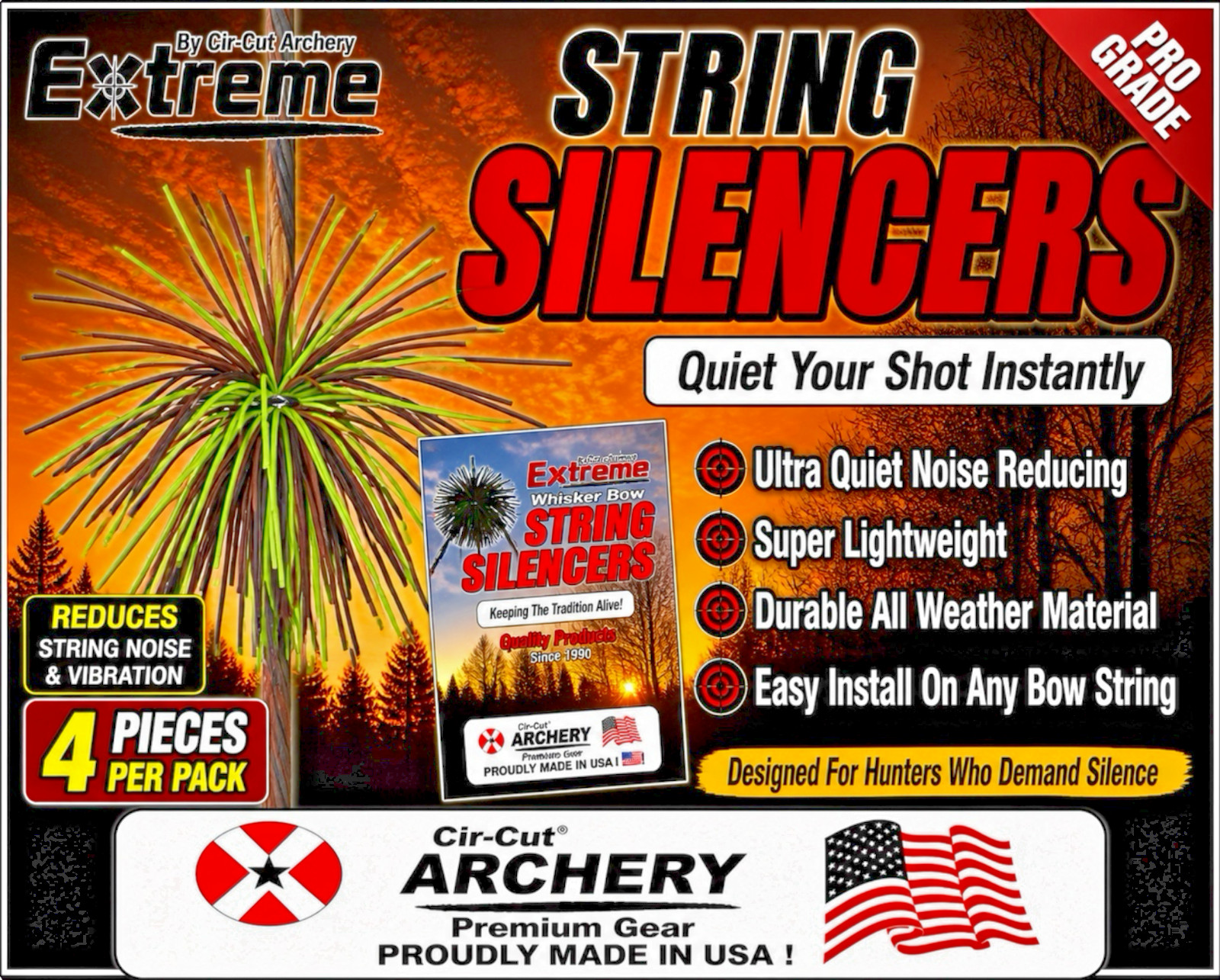 BOW STRING SILENCERS Noise Dampening ARCHERY Compound Recurve CAMO 4 PCS NEW