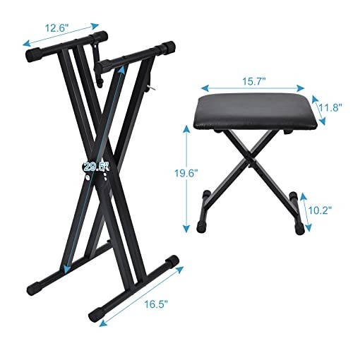 Keyboard Stand & Bench Set, Upgrade Heavy Double X-Shape with Locking Straps