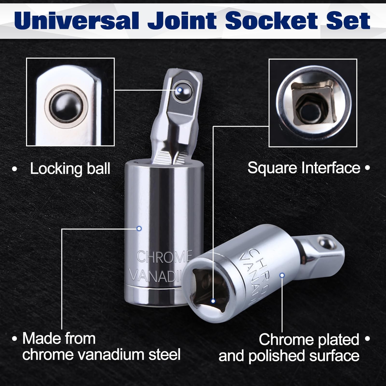 3Pcs Universal Joint Socket Set 1/4" 3/8" 1/2" Drive Swivel Socket