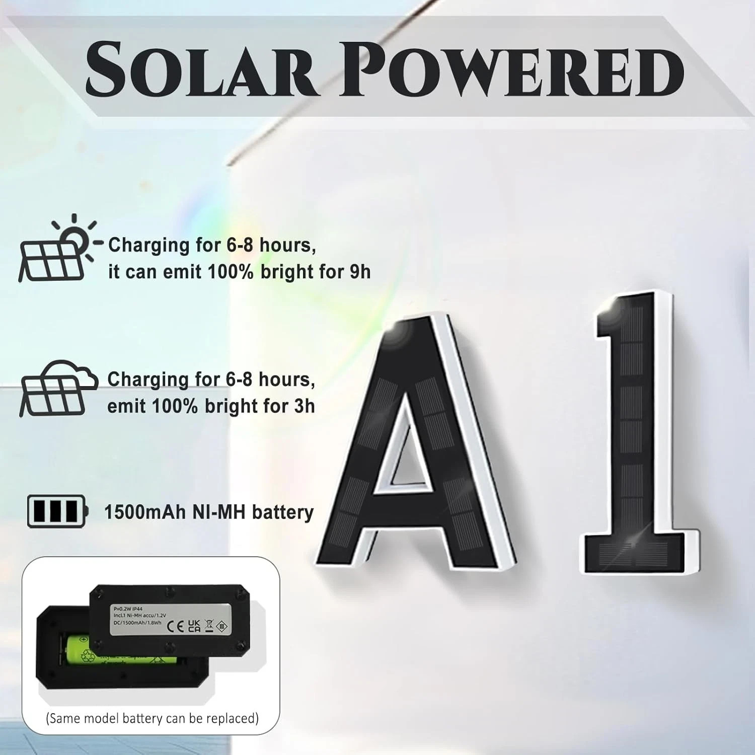 9 Inch Solar Lighted House Numbers for Outside, Light Up Waterproof LED