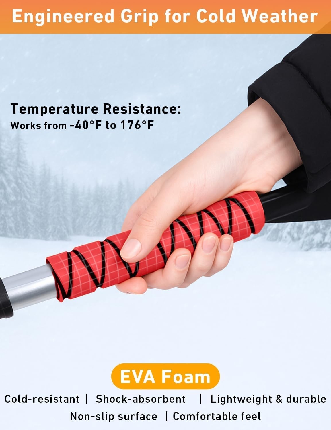 Effortless 27-Inch Snow Brush & Ice Scraper Set - Red, Scratch-Free, and Durable