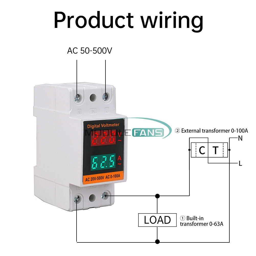 AC 50-500V 100A Din Rail Single-phase Digital Voltage LCD Voltage Current Meter
