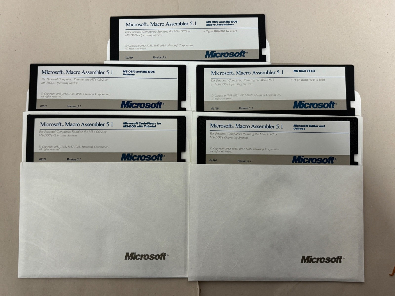 Microsoft Macro Assembler 5.1 OS/2 & MS-DOS Software 5.25" Disks