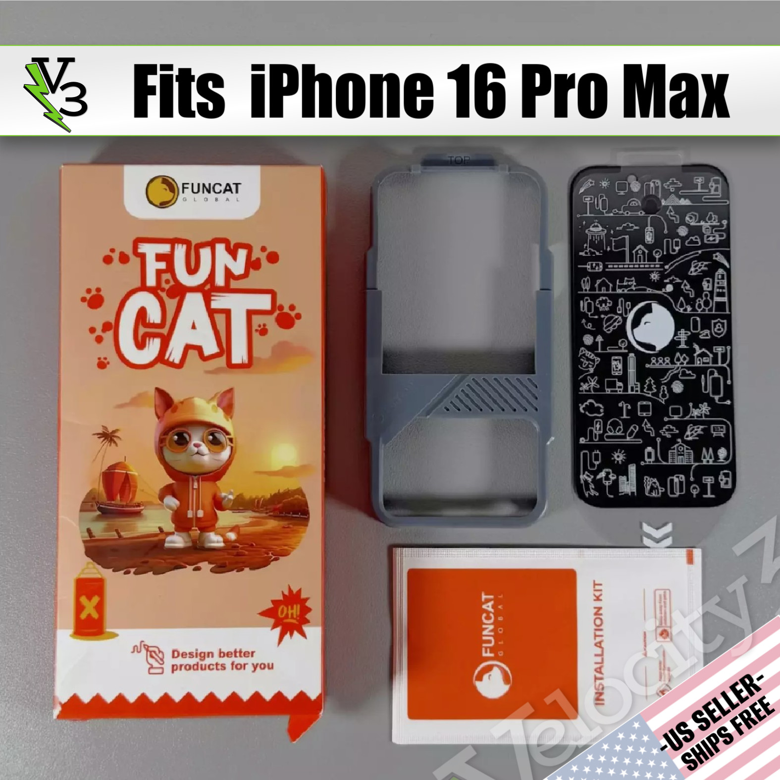 Screen Protectors for iPhone 16 Pro Max - 3 Pack Privacy Glass w/ Frame | FUNCAT