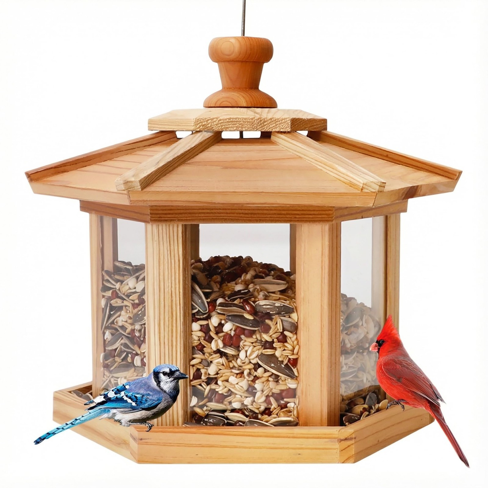 Solution4Patio Bird Feeder for Outdoors - USA Cedar Hexagon Gazebo Multicolor