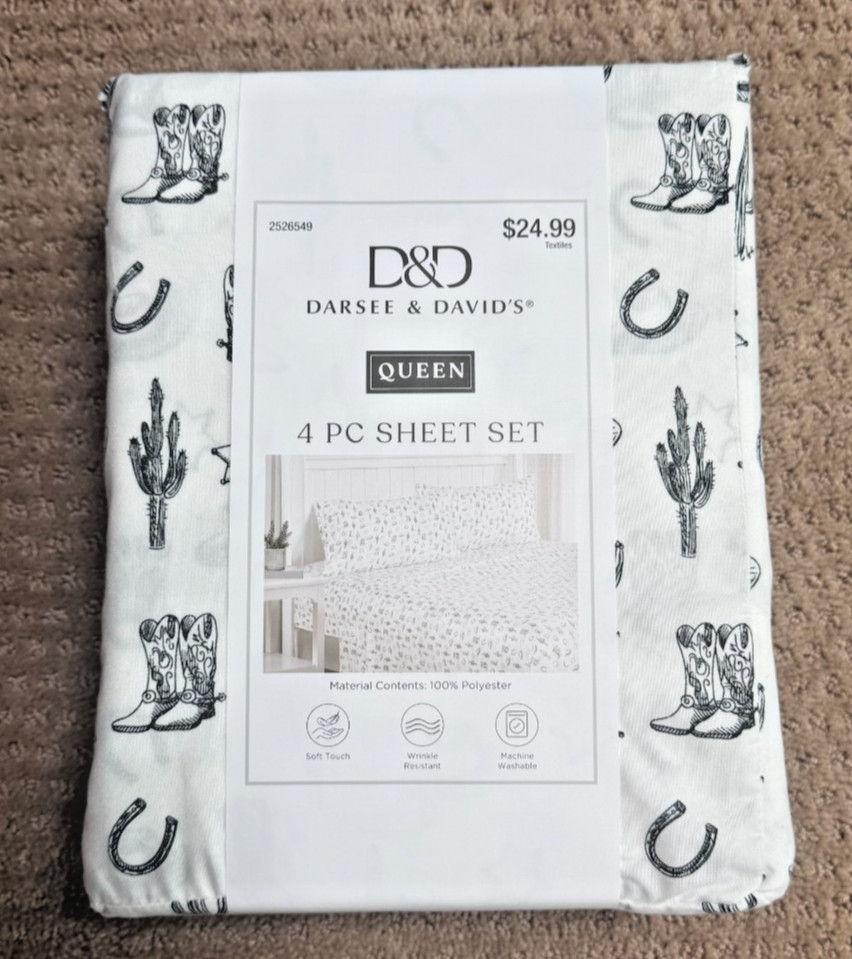 NWT Darse & Davids Western Queen Sheet Set Wild West Cowboy Country Bedding Dorm