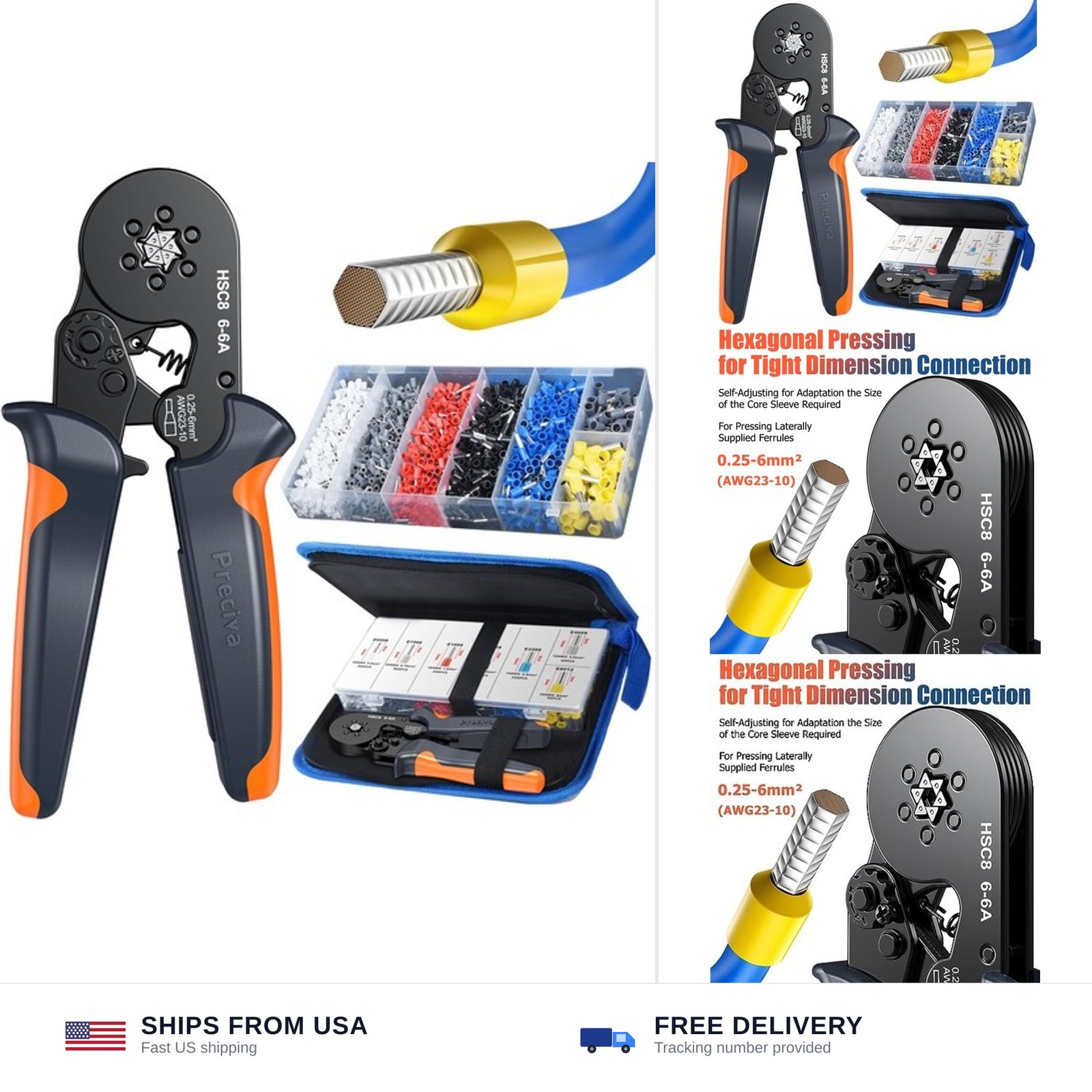 Preciva Ferrule Crimping Tool Kit with 1900PCS Wire Connectors, Hexagonal AWG...