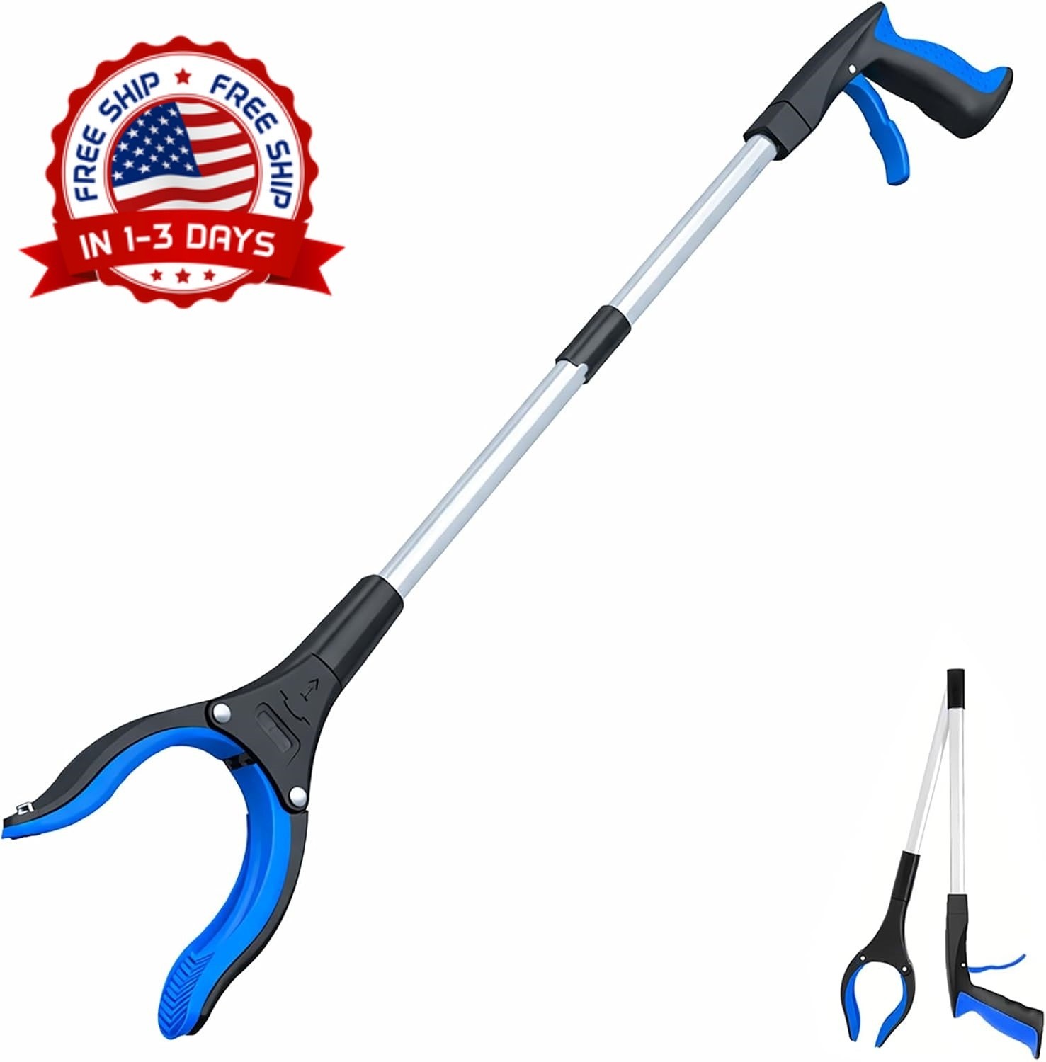 Pinza Para Recoger Agarrar Objetos Basura, Garra Agarrador plegable de 32 " Azul