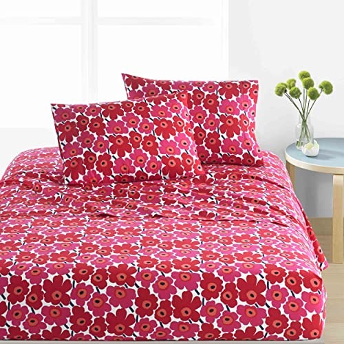 - Pillowcase Set, 100% Soft Cotton Percale Bedding with a Mini Unikko Red