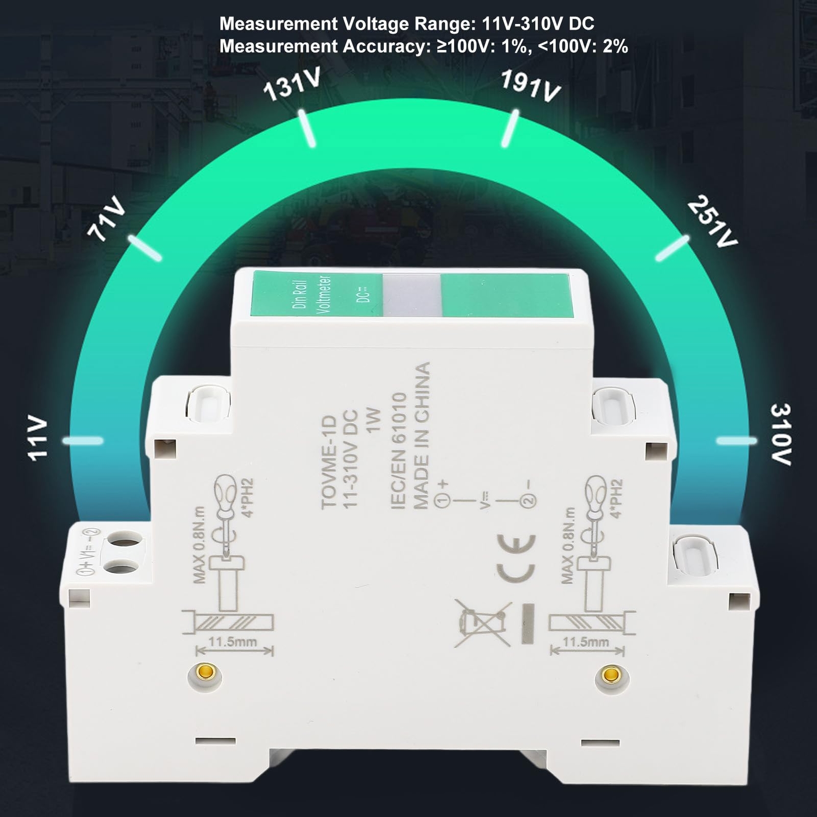 Din Rail Voltage Meter LED Digital Display Voltmeter DC Voltage Meter Electri...