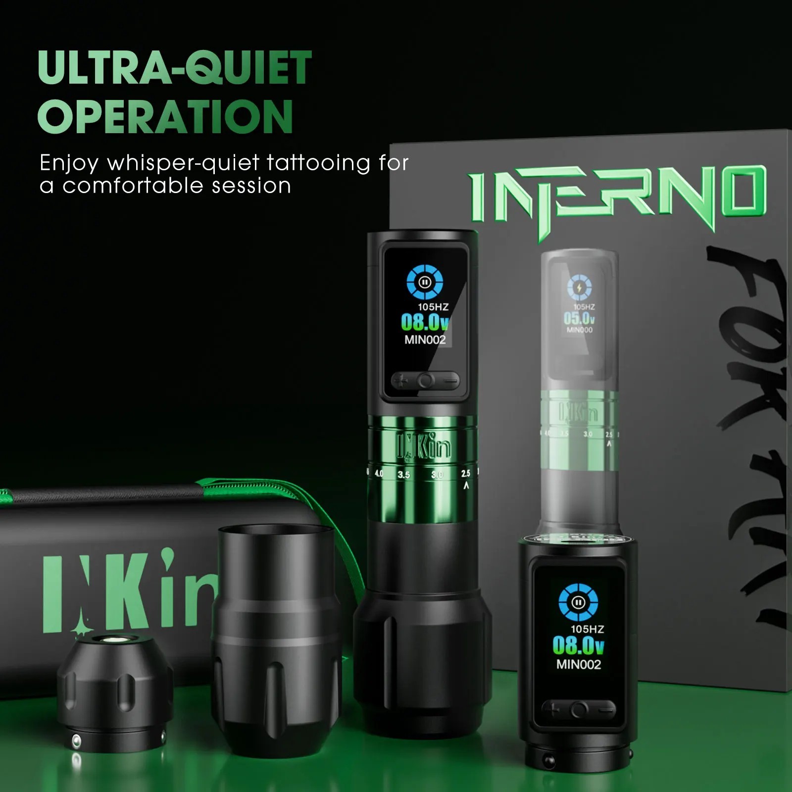 INKin Inferno Wireless Tattoo Machine 40mm 36mm Large Grip 6 Adjustable Strokes