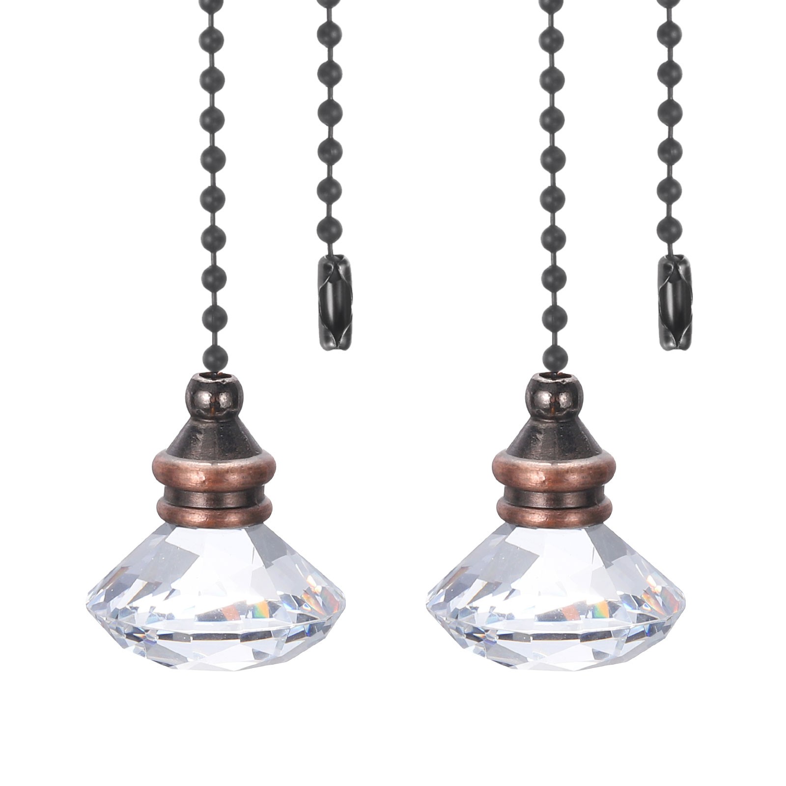 Ceiling Fan Pull Chain, 2Pcs 12" Diamond Pendant Chain Extender, Clear