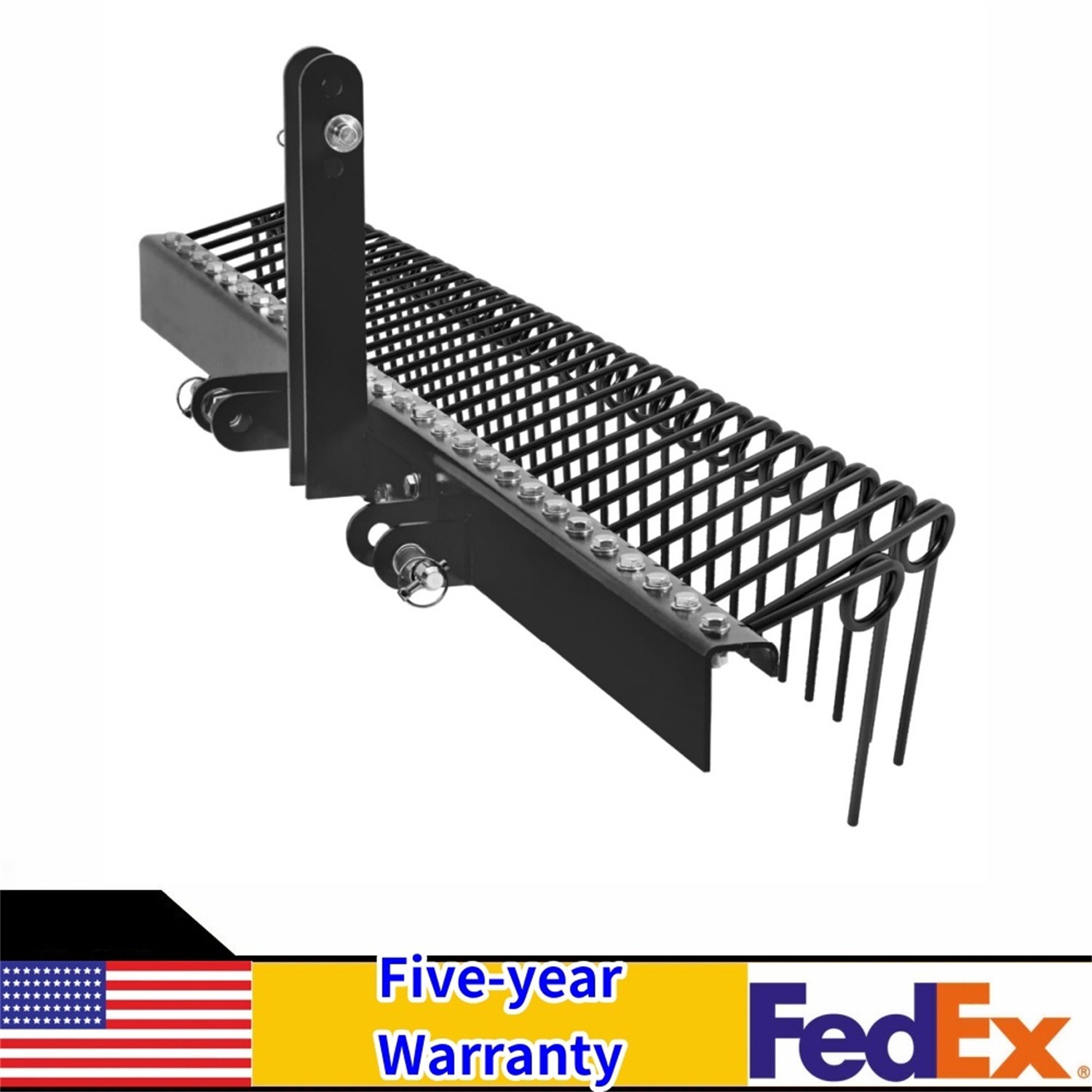 🔥📶60" Pine Straw Rake 26 Coil Spring Tines Durable Powder Coated 3 Point Hitch