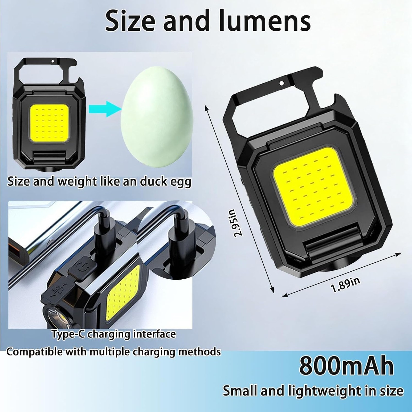 Rechargeable 2-Sided LED Keychain Work Light with Bottle Opener for Camping