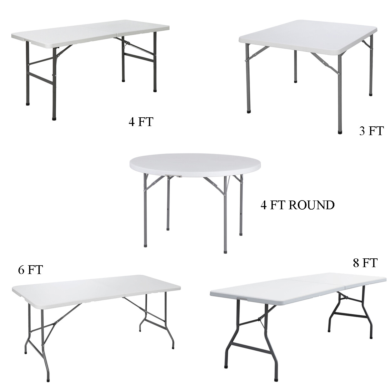 3/4/6/8' Folding Table Plastic Indoor Outdoor Picnic Party Camp Multiple Shapes