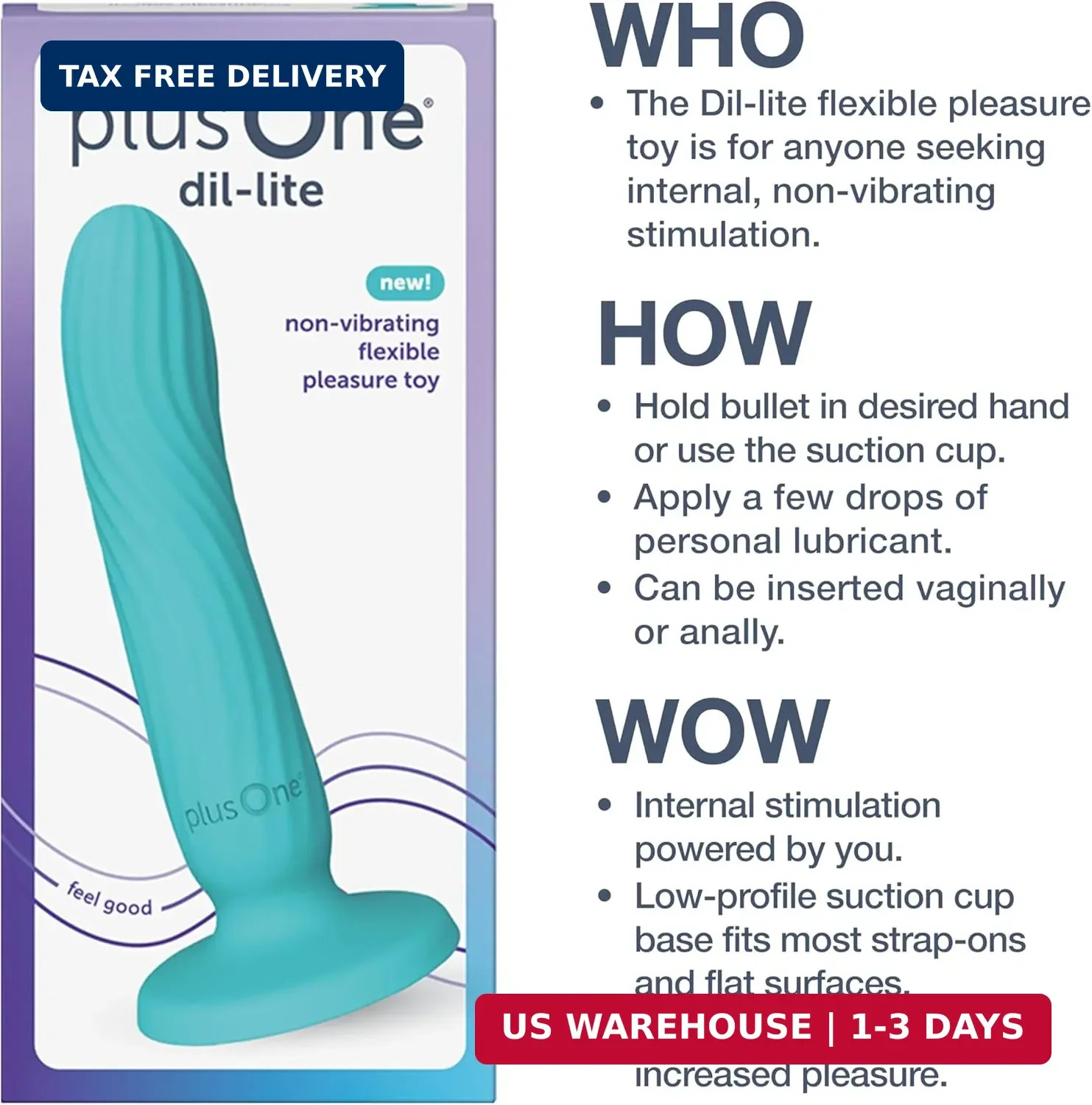 Dil-lite Internal Stimulator, Flexible and Non-Vibrating Dildo with Suct