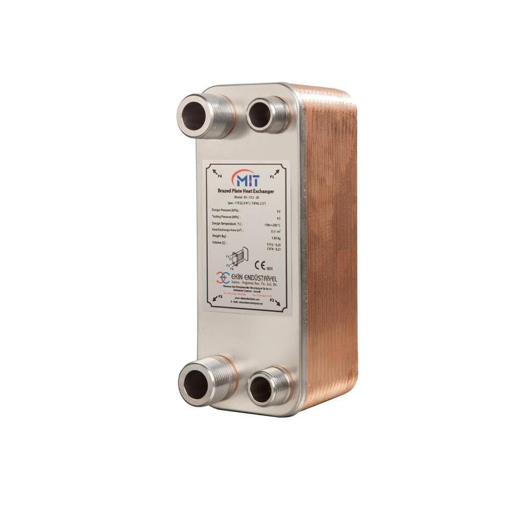 28 Plate 3x8 Brazed Plate Heat Exchanger Water to Water  3/4"MPT 316L SS (MB-01)