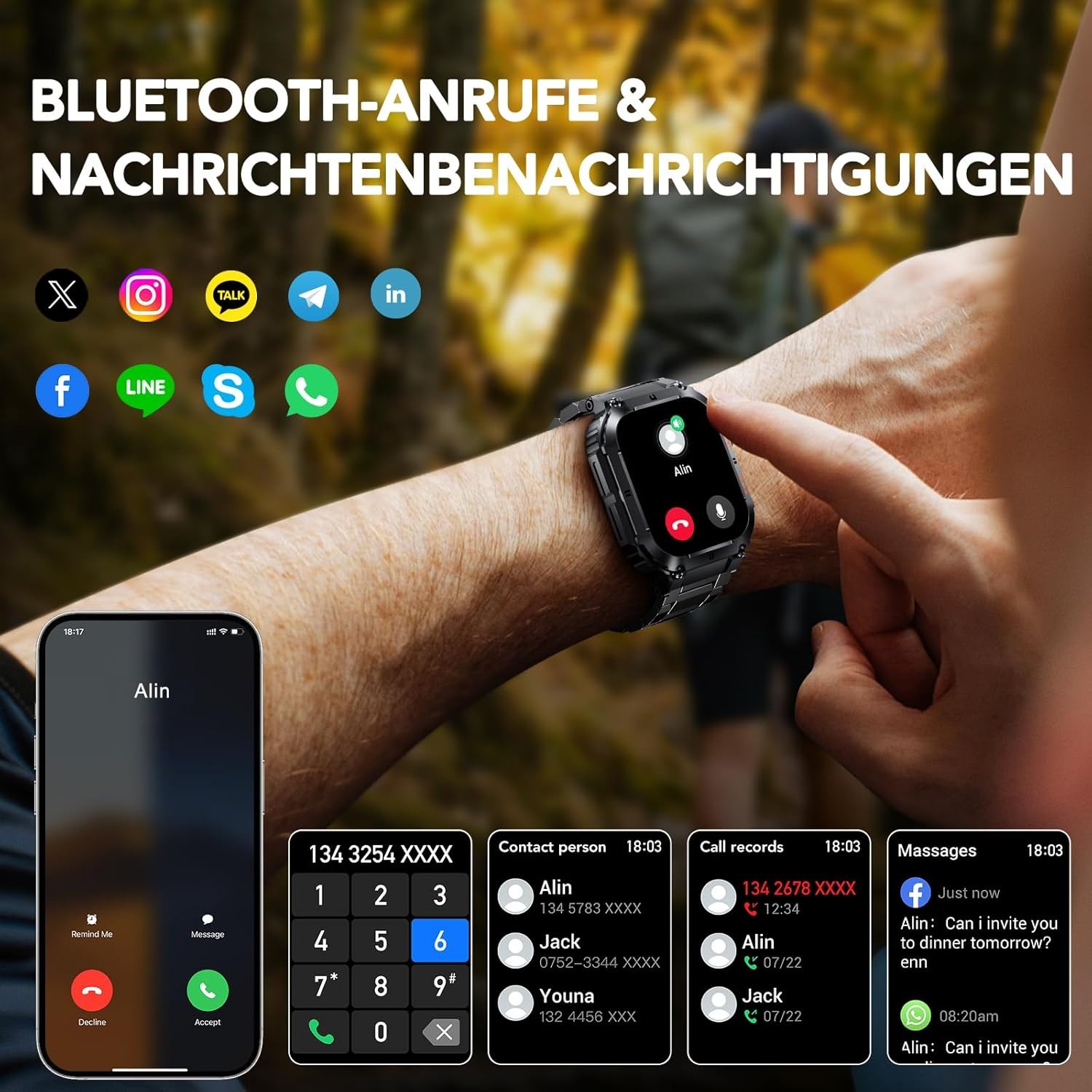 Smart Watch Men with Phone Function Bluetooth WiFi Waterproof Sleep Tracker
