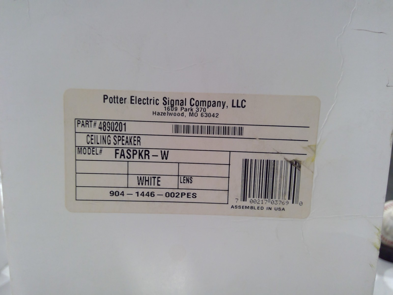 Potter Electric Signal Company White Ceiling Speaker: FASPKR-W *FREE SHIPPING*