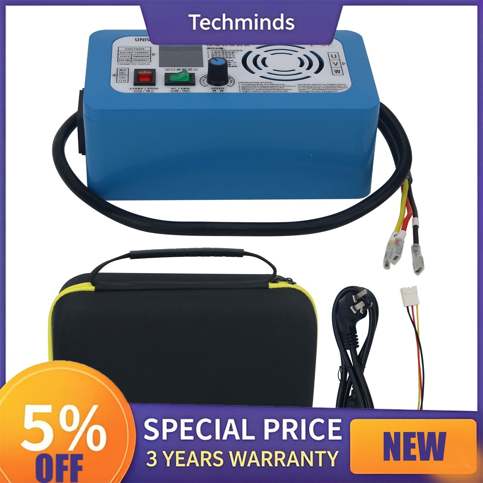 1-3/4/5HP AC Frequency Conversion Air Compressor Detector AC200-240V ColorScreen