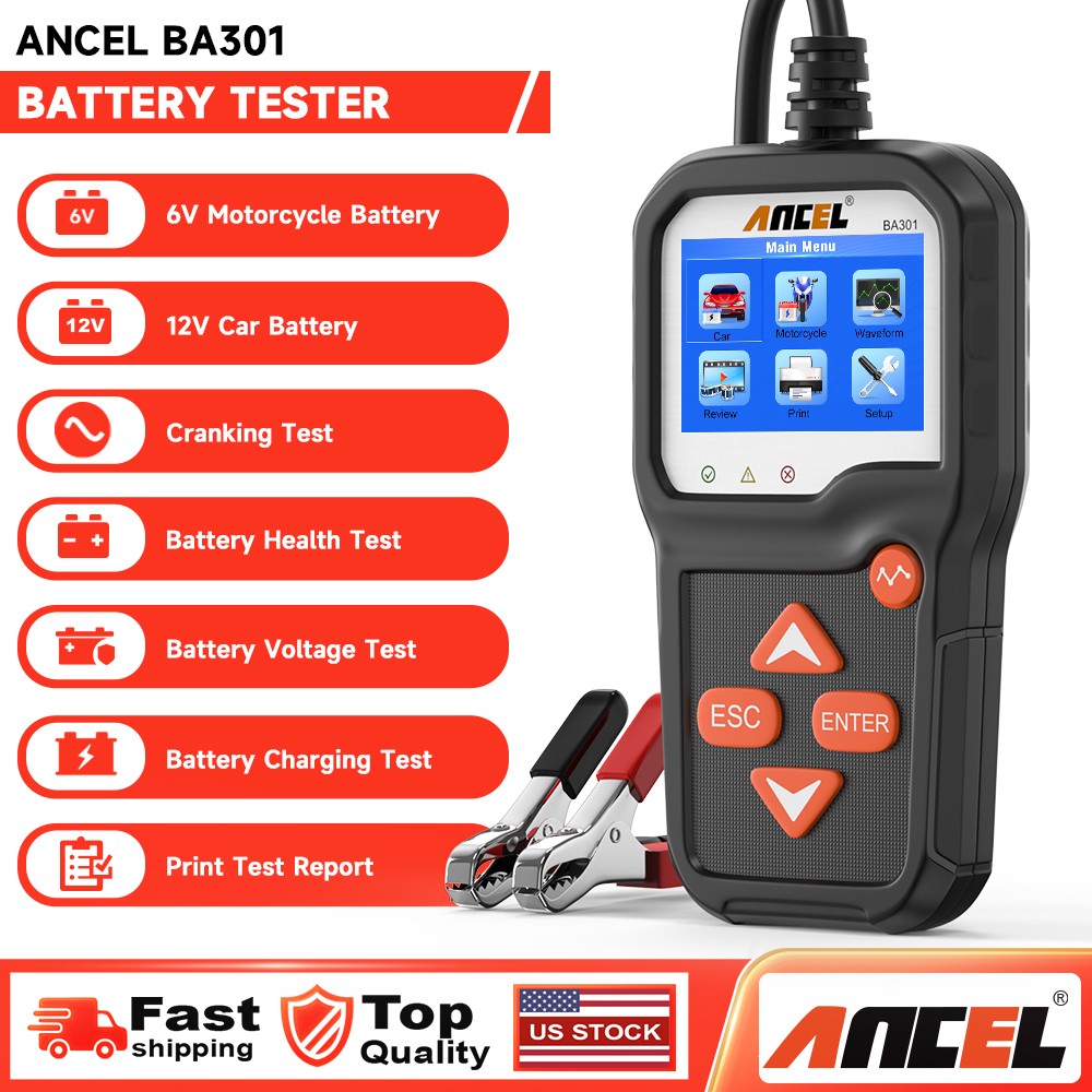ANCEL BA301 Car Battery Tester 12V/6V Car SUV Motorcycle Cranking Test