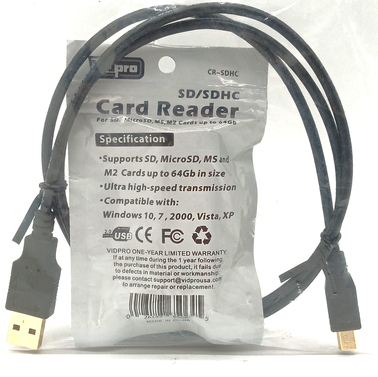 Vidpro SD/SDHC Card Reader with USB Shielded High Speed Cable