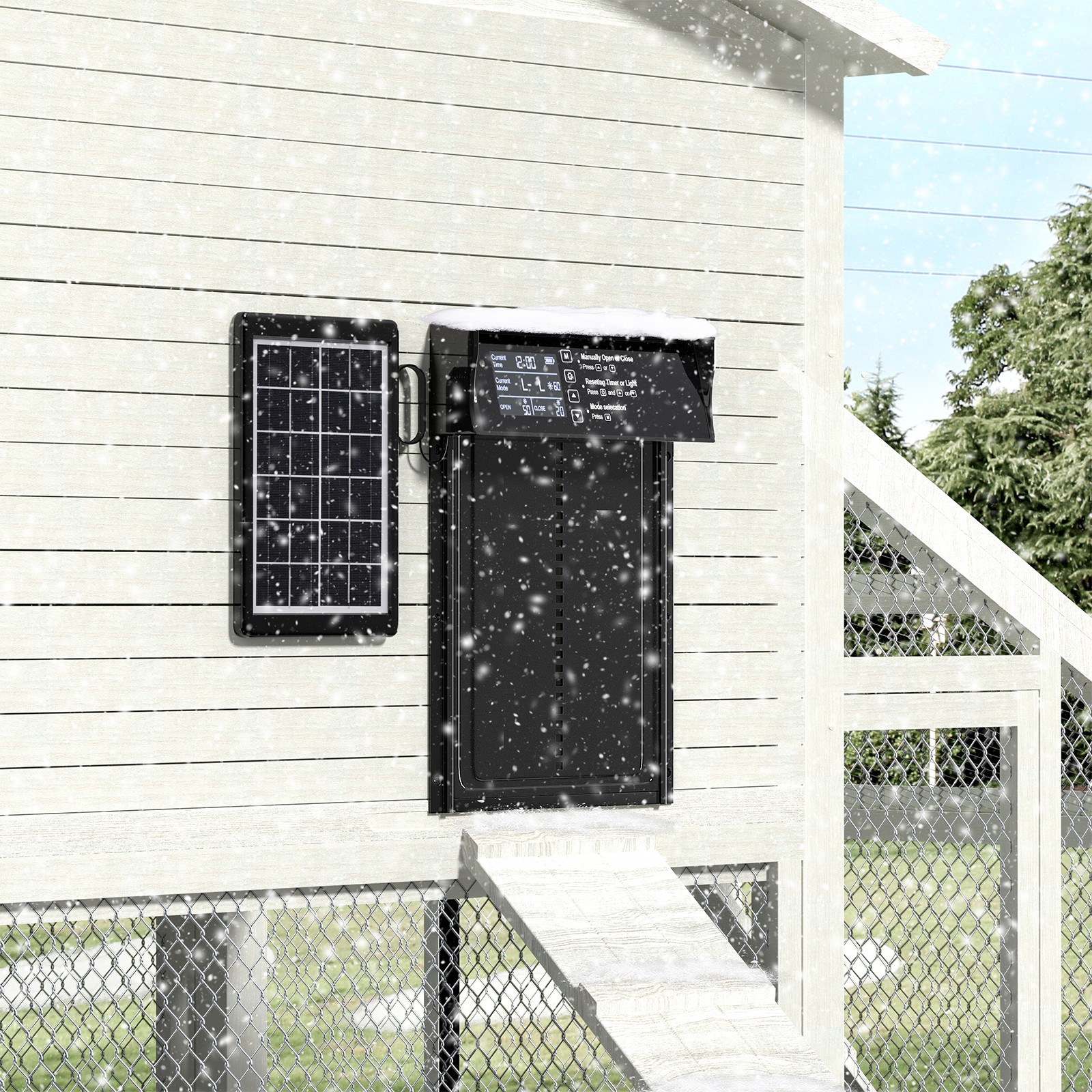 Solar Automatic Chicken Coop Door Poultry Gate Timer & Light Sensor & Anti-Pinch