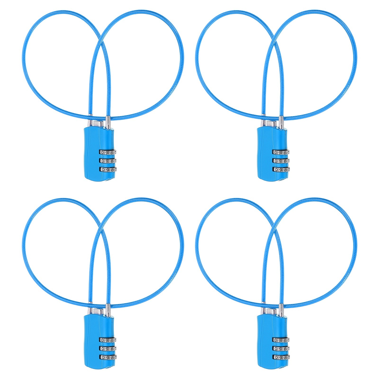 4 Pcs 3 Digit Luggage Cable Combination Lock with 20" Long Cable, Blue