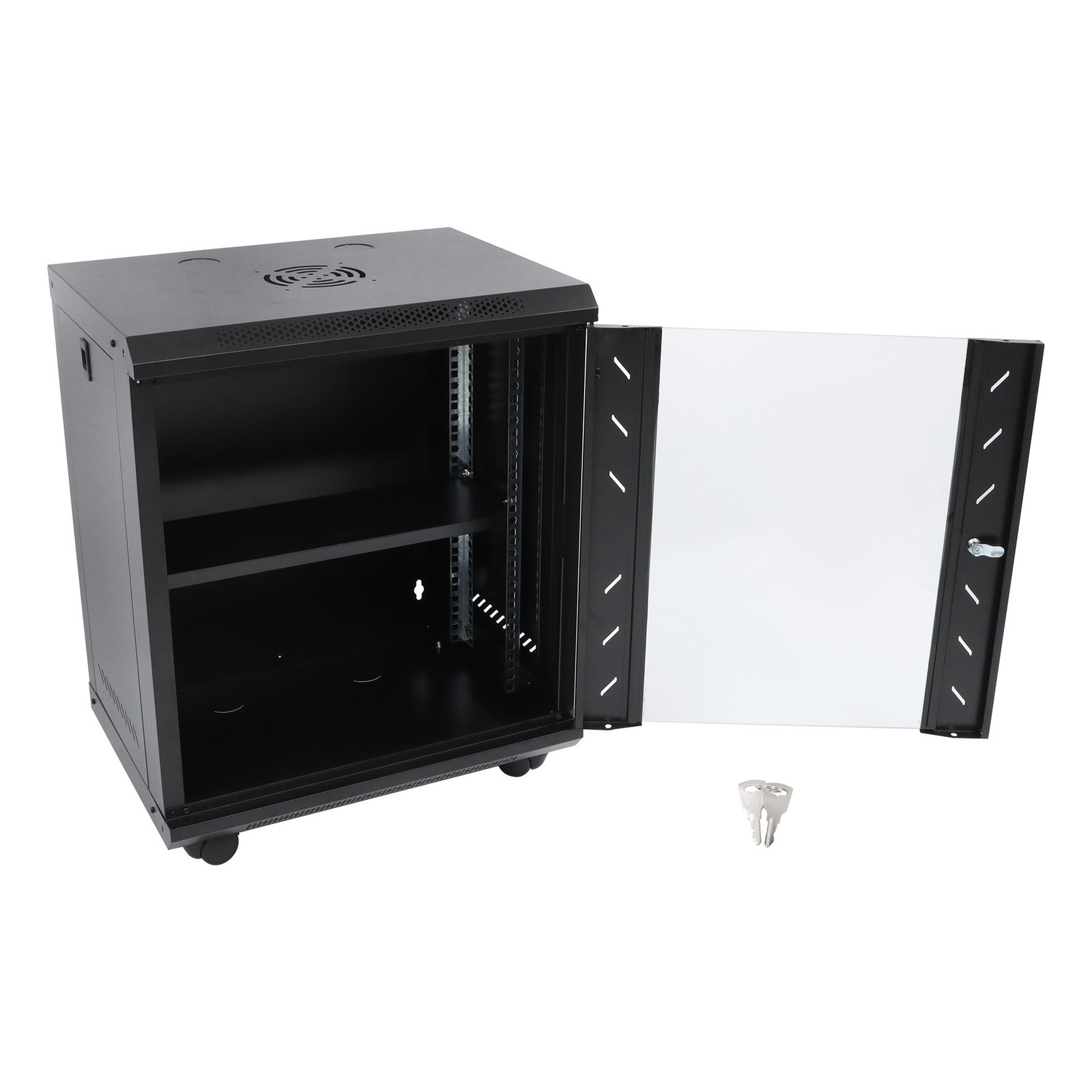 12U Wall Mount Server Rack 15.5" Deep Locking Glass Door & Panels