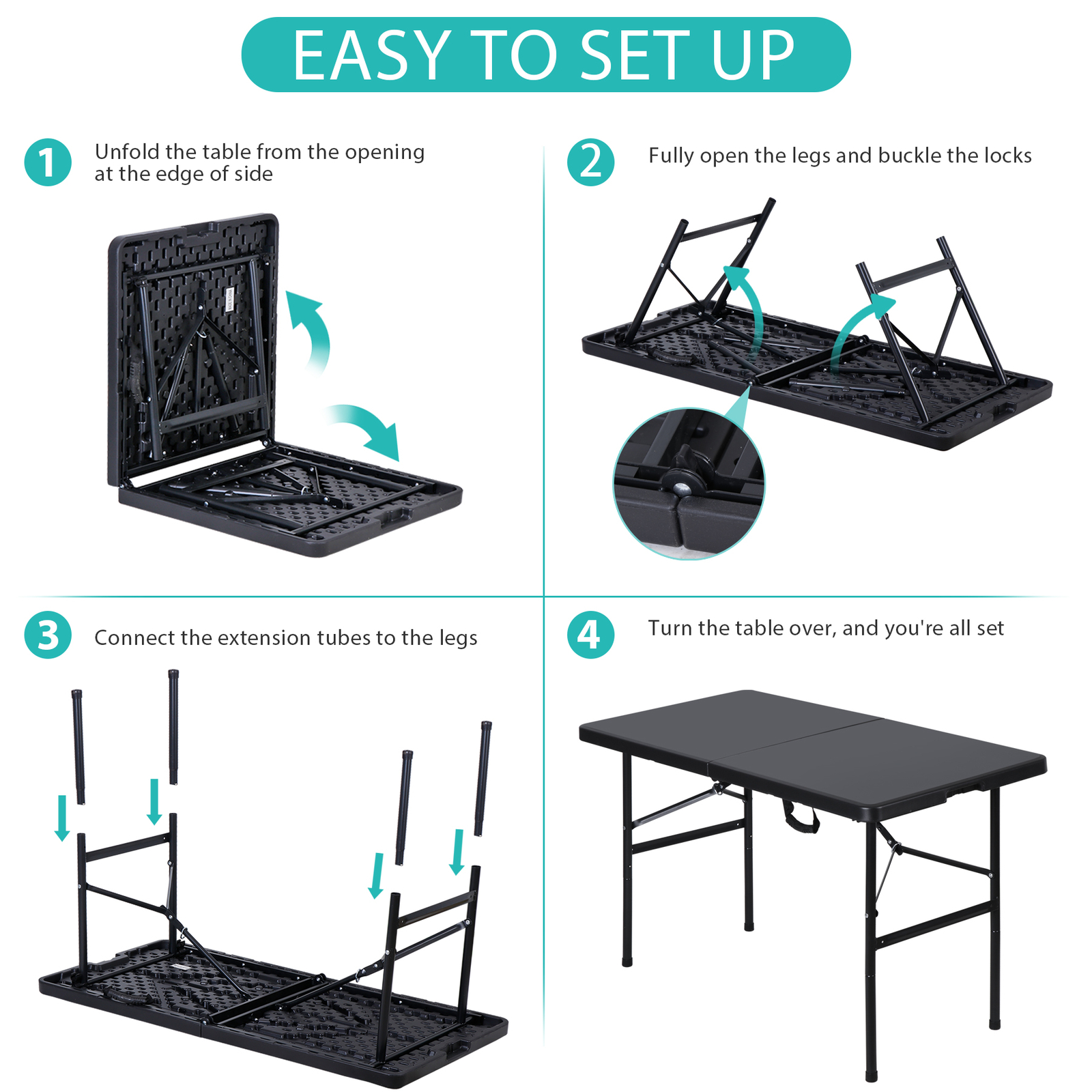 4 FT Folding Table Plastic Portable Tables for Dining Parties Card Wedding BBQ