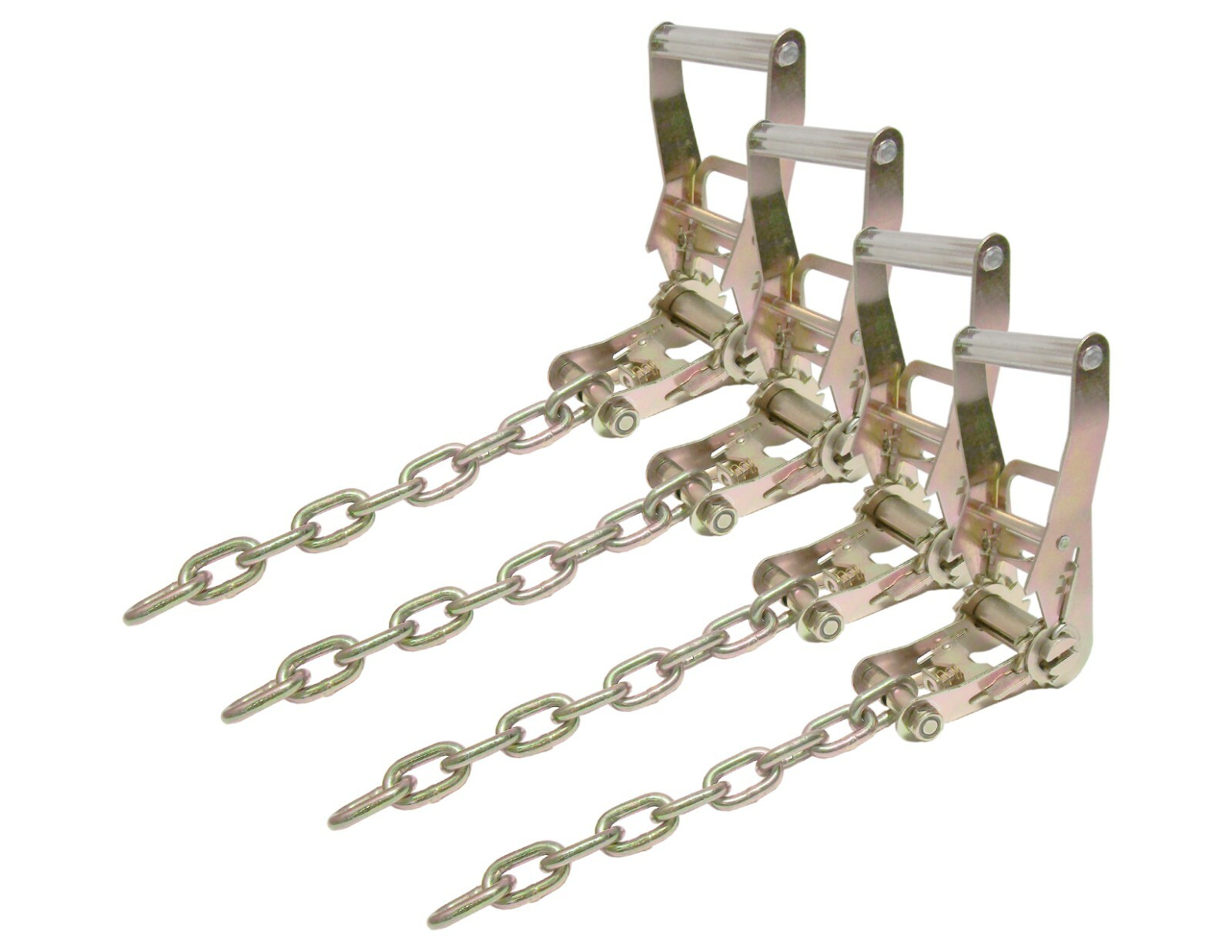 4 pack Tie Down Ratchet Set w/ 5/6" Grade 70 Chain End for Flatbed Cargo Carrier