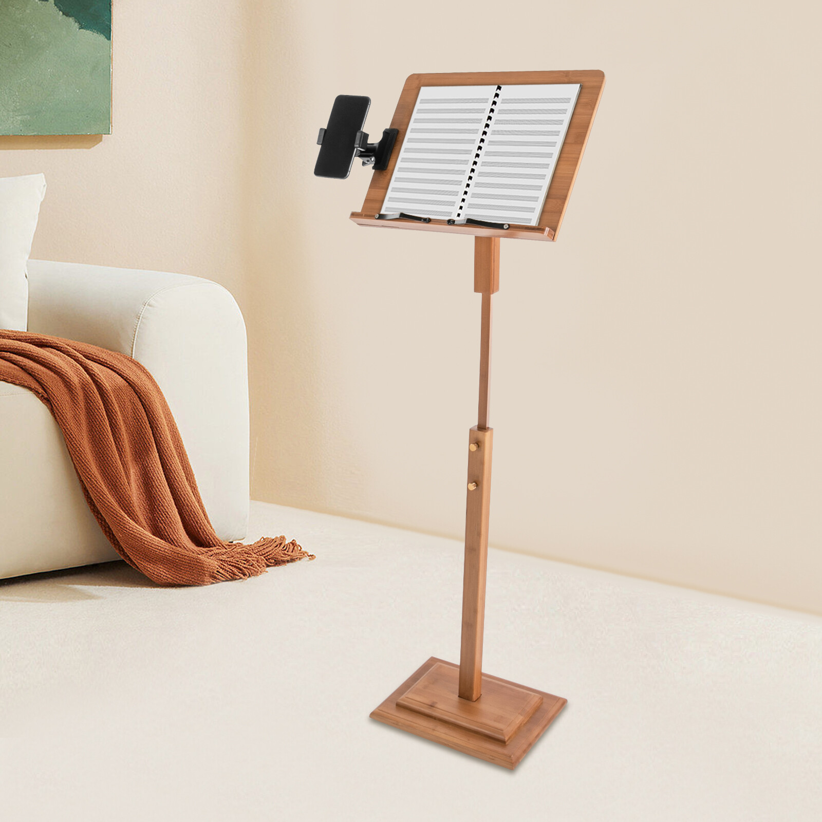 340° Adjustable Height Portable Book Stand Sheet Pro Music Stand W/ Phone Holder