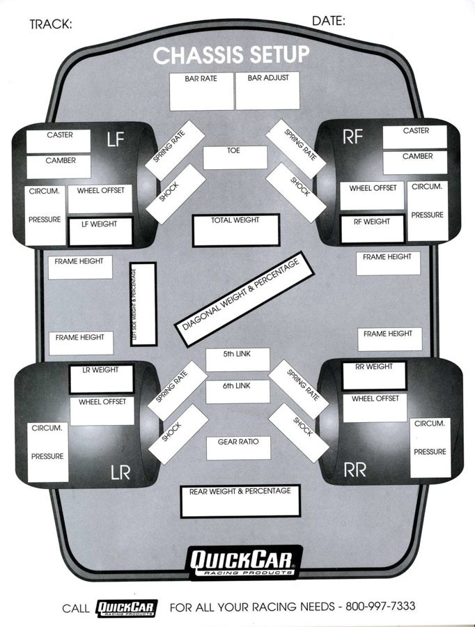 Quickcar Racing Products Chassis Setup Chart Chassis Set-up Forms (50 PK) 51-201