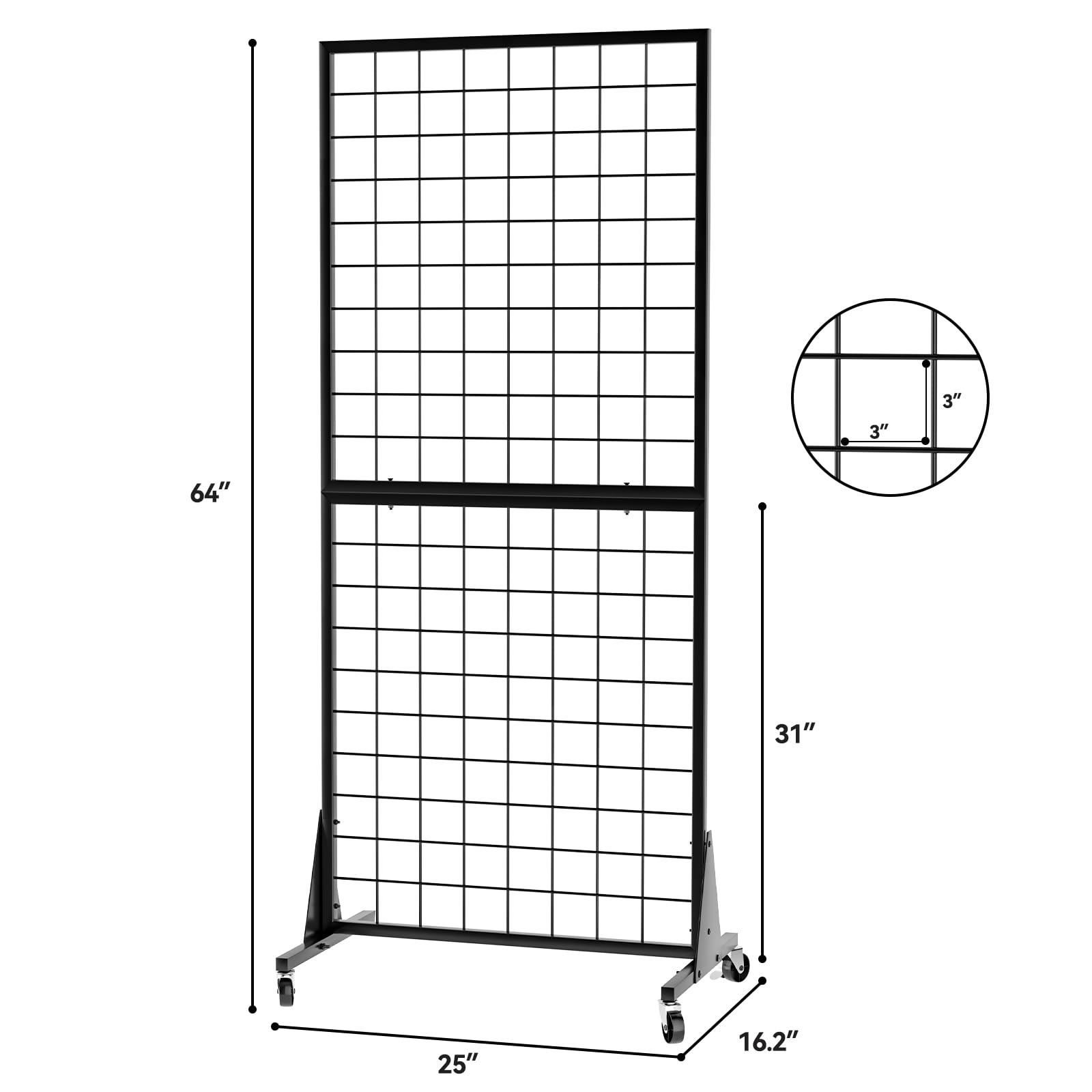 2' x 5.5' Grid Wall Panels Standing Wire Grid, Study Display Rack with T-Base...