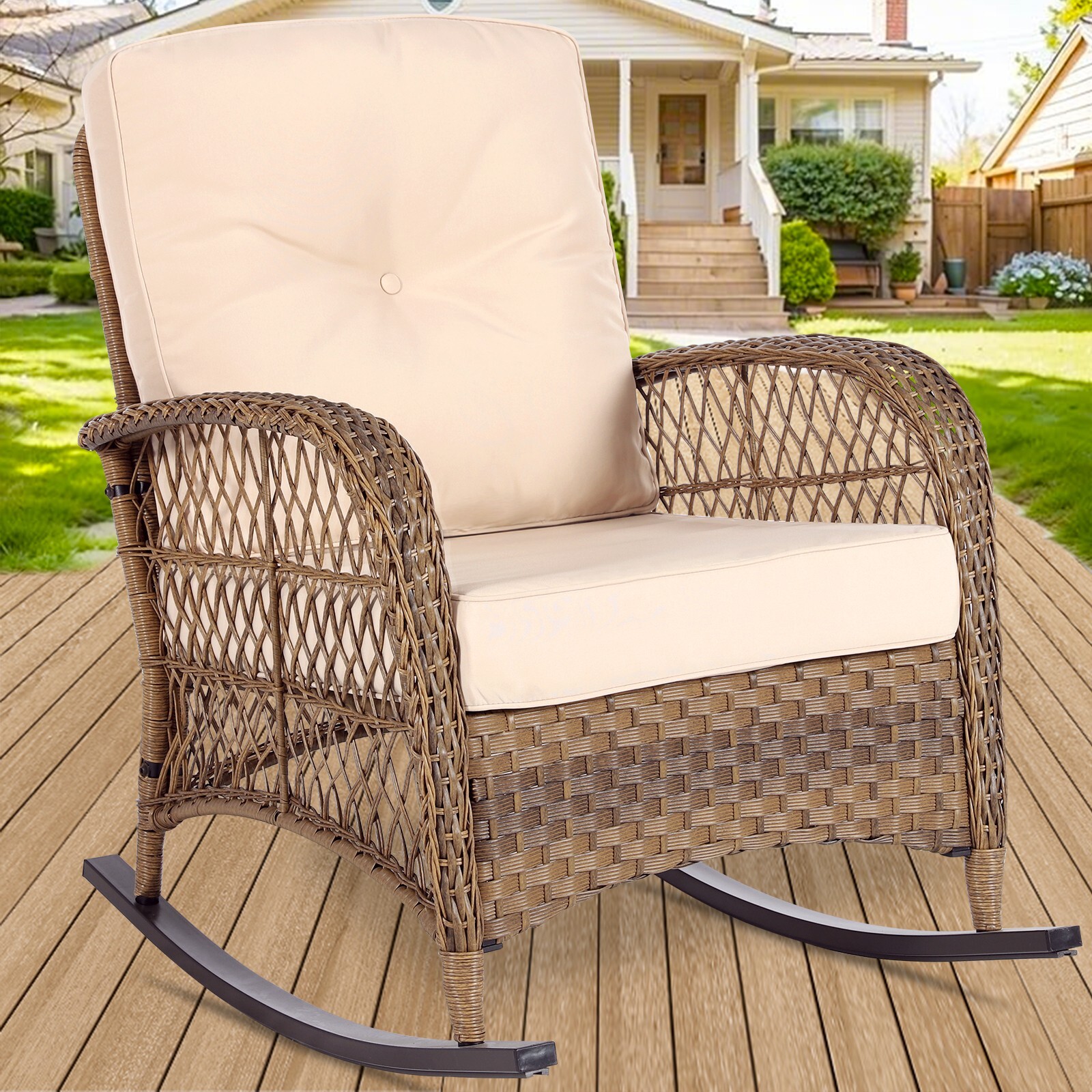 Outdoor Wicker Rocking Chair Patio Rattan Rocker Chair Rocking Wicker Furniture