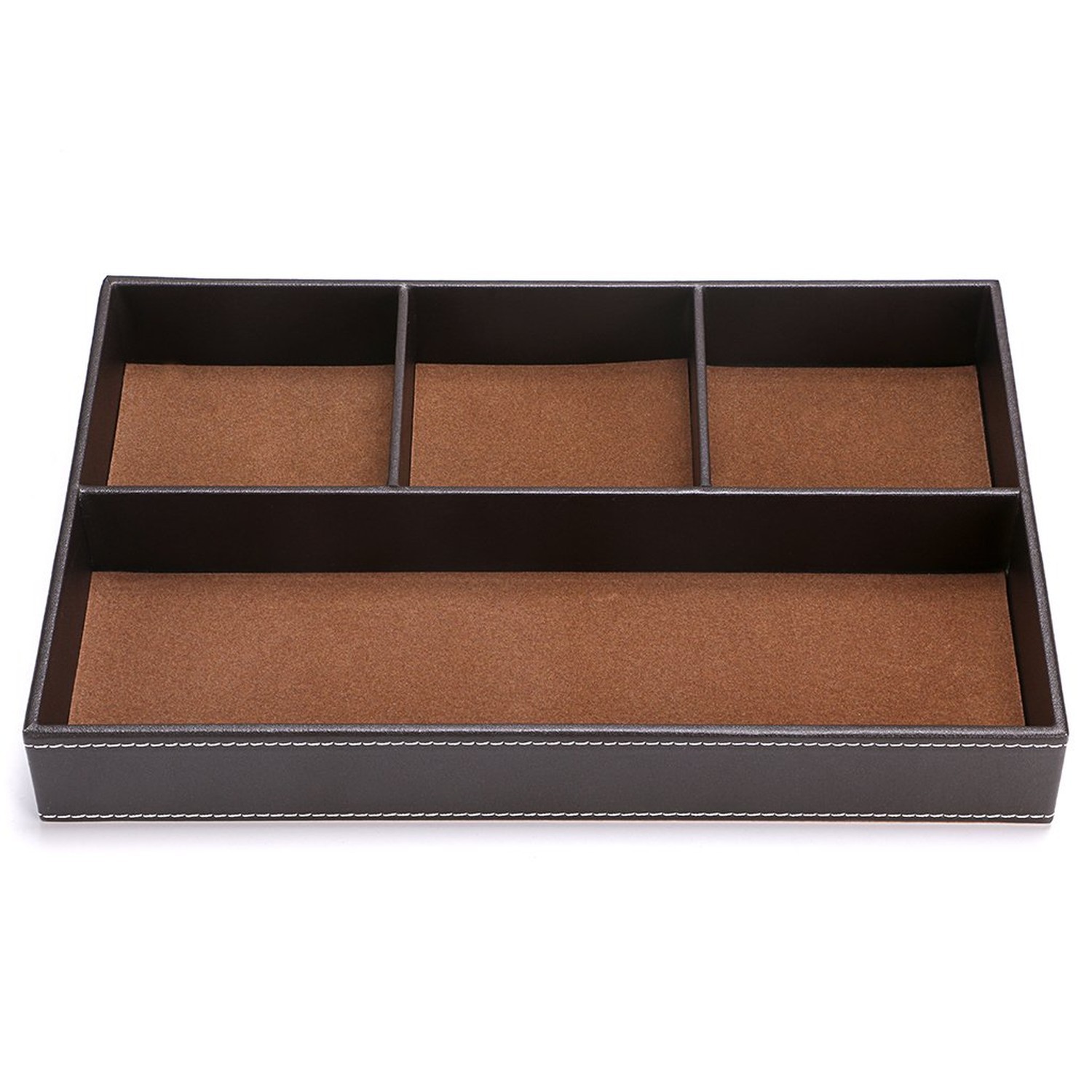 BTSKY 4 slots Desk Drawer Organizer, PU Leather Drawer Storage Organizer Divi...