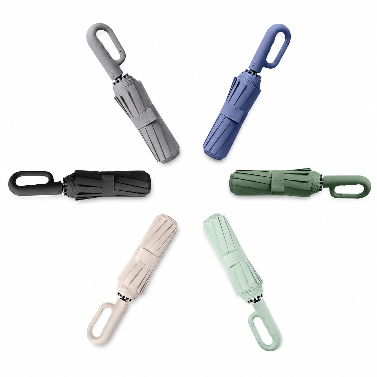 Fully Automatic 3-Fold Umbrella with Carabiner Handle - Windproof 10-Rib, UV Pro