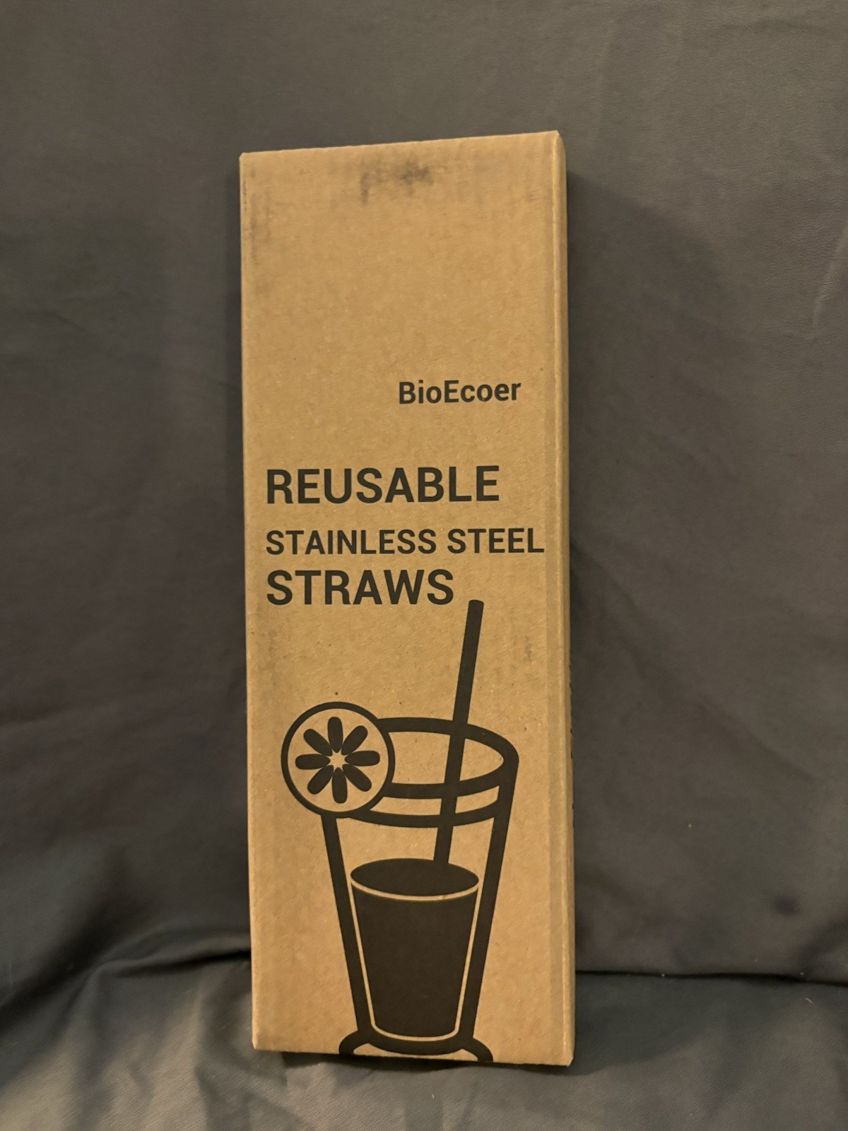 New In Box BioEcoer Reusable Stainless Steel Straws 12 Pieces 9” Long SKU TR71