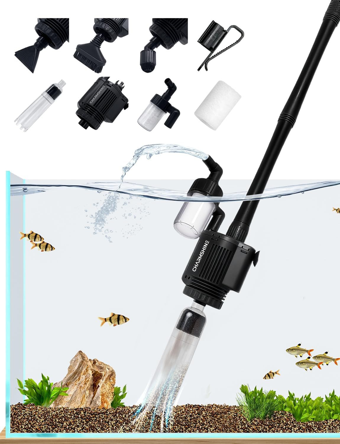 Electric Aquarium Gravel Cleaner 370GPH [2026 Edition] 6 in 1 Automatic Fish Tan