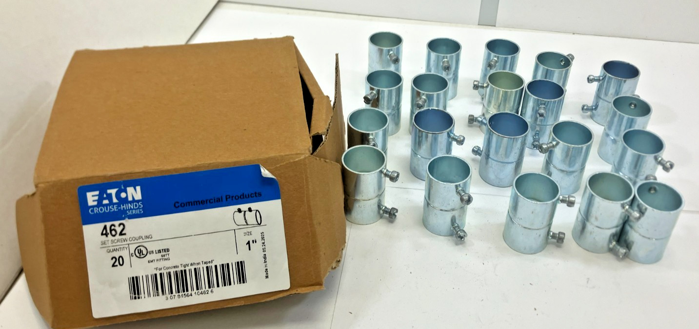 Box of (20) EATON 462 Coupling Zinc Plated 1" Set-Screw Type for Steel EMT