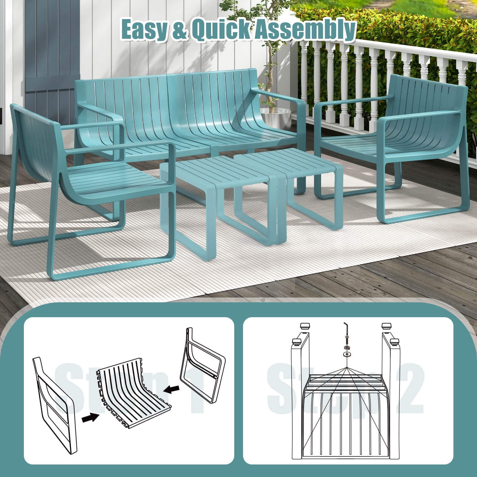 5-Piece Patio Furniture Set w/ 1 Loveseat 2 Patio Chairs & 2 Side Tables