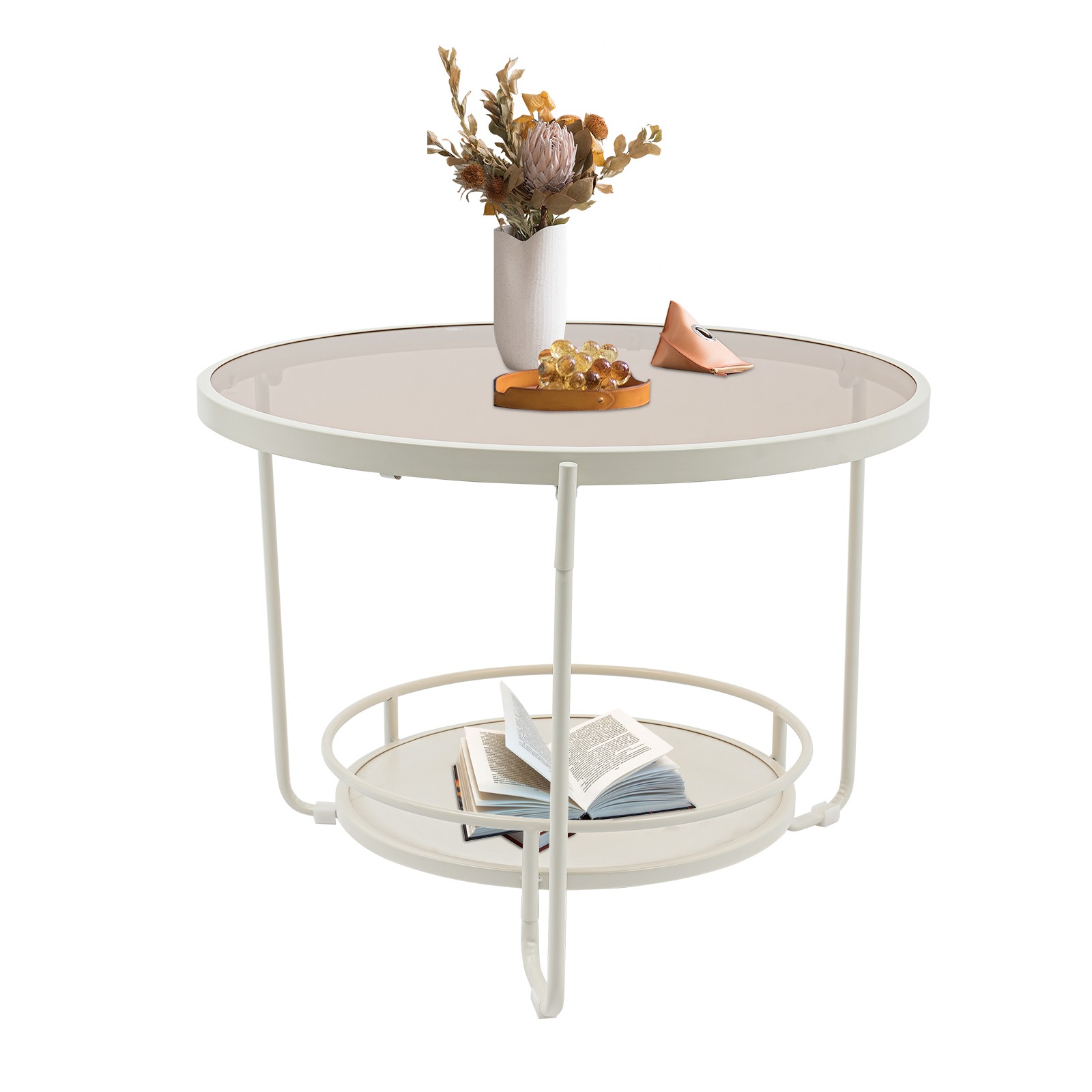 Modern Round 2-Tier Side Table, Coffee Table,tea table for balcony, study room